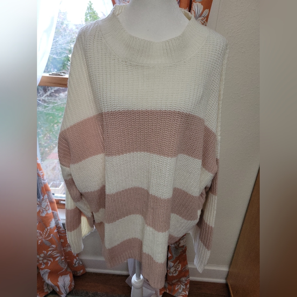 Elegant Striped Women's Sweater in Cream and Pink